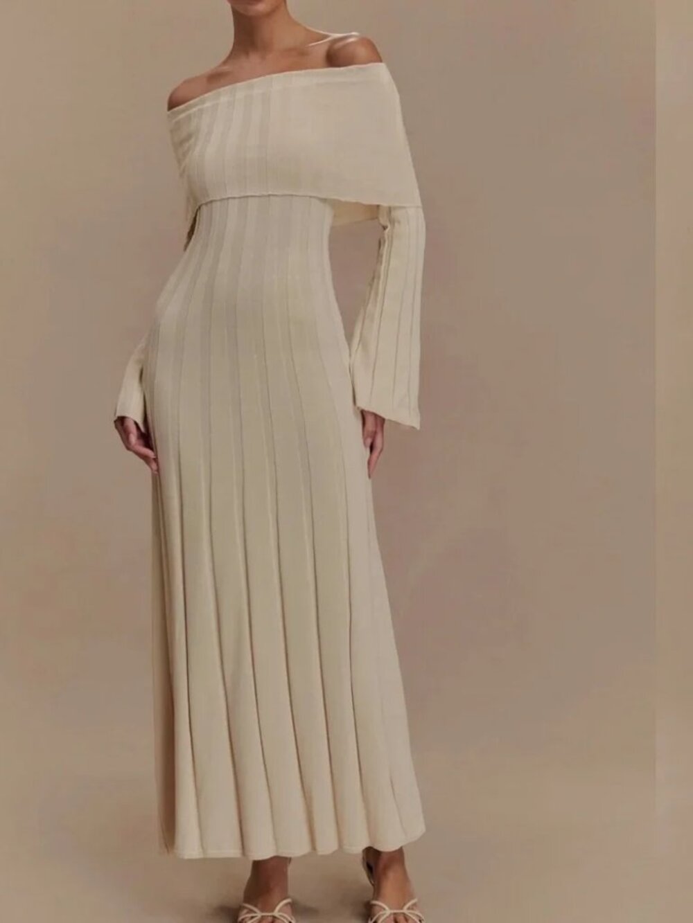 Meshki Cream Ribbed Knit Midi Dress S NWT